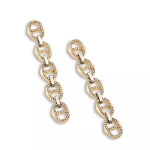 Aqua Refined Punk Gold Chain Link Crystal Pave Linear Earrings NWT